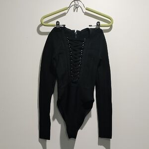 Elegant Black Lace-Up Bodysuit